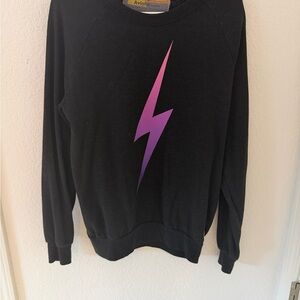 Aviator Nation Black Sweatshirt with Purple Lightning Bolt